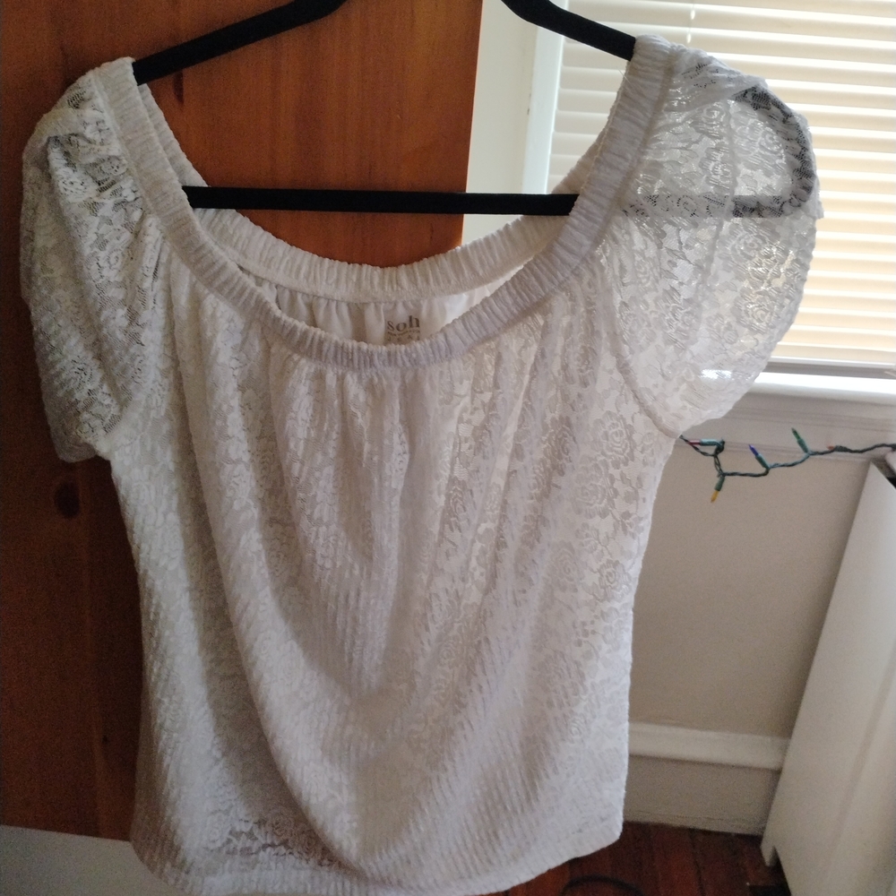 New York & Company Elegant White Lace Blouse